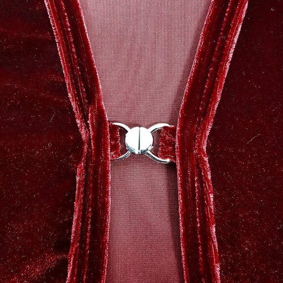 Vintage Y2k 90s Jordache Red Velvet Cropped Cardigan Shrug Medium Grunge Goth - Picture 3 of 6